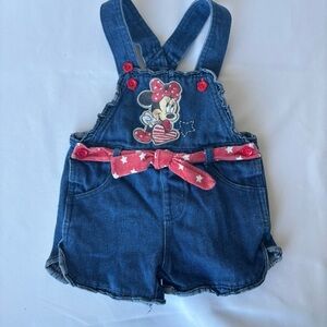 Disney Minnie Mouse Denim Overalls with Red Star Bow 3T